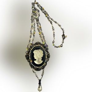 Vintage Cameo Necklace with Black and crystal beads.